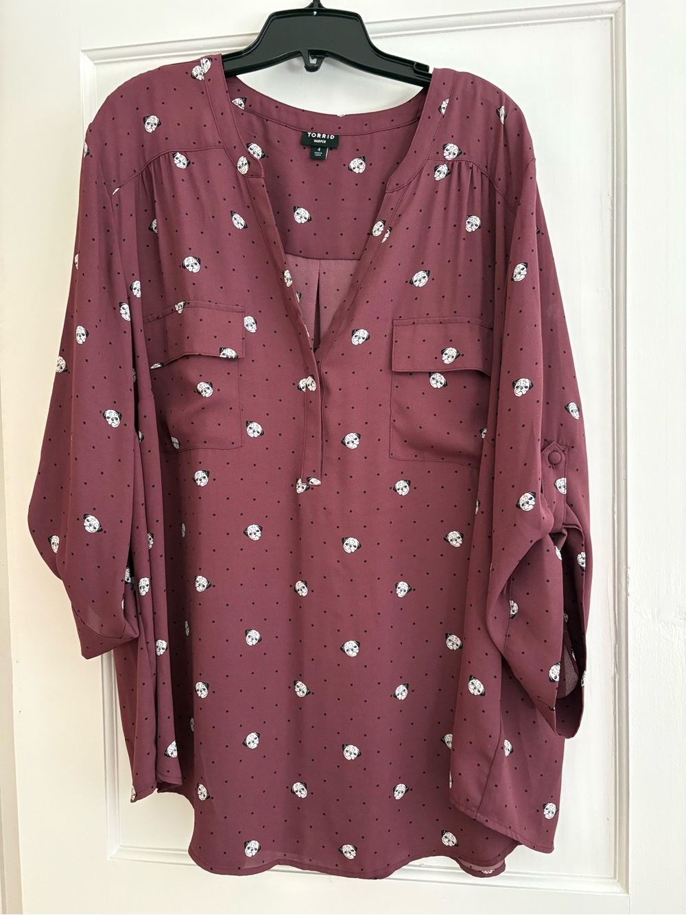 Torrid Harper Pug Burgundy Blouse